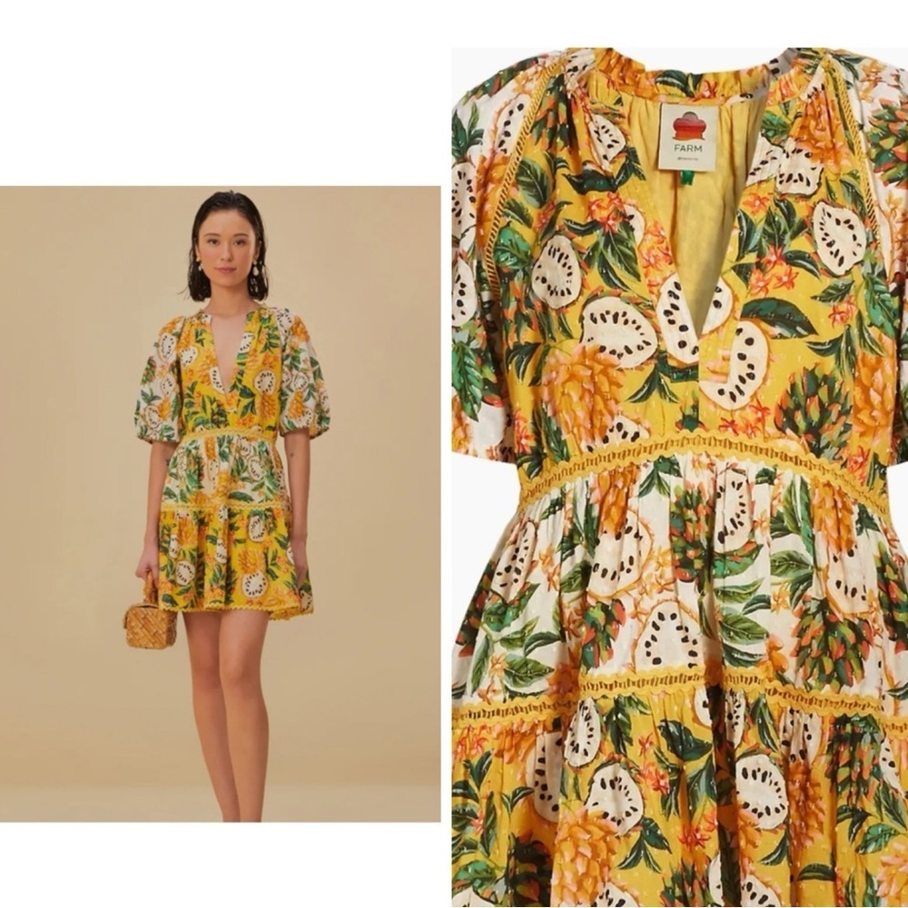 Farm Rio Yellow Biriba Mix Mini Dress NWT
